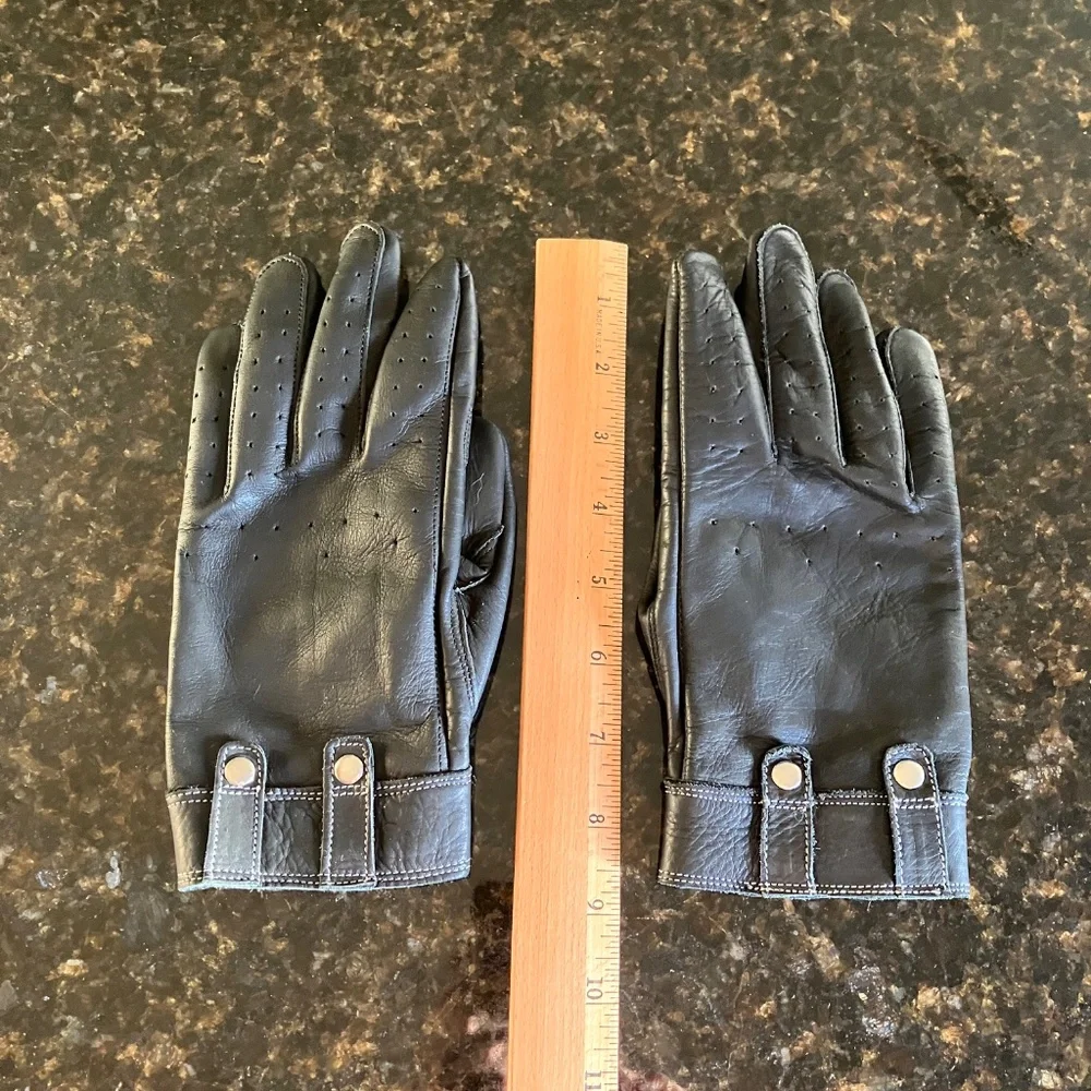 Leather Motorcycle Riding Biker Gloves, Black, Size Large